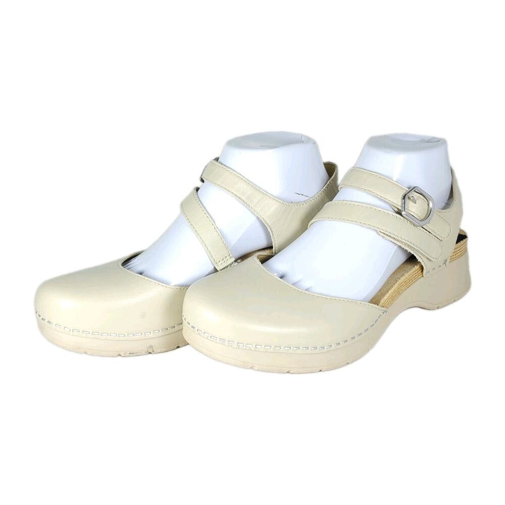 Dansko Women's Rissa US7,5 EU38 Ivory Nappa Leather Open Back Clog Shoes